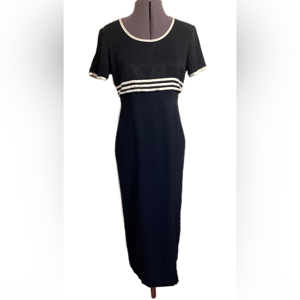 Vtg 90s Black White Sporty Minimal Dress Size 5/6 (S) Meredith Blake Preppy Mod